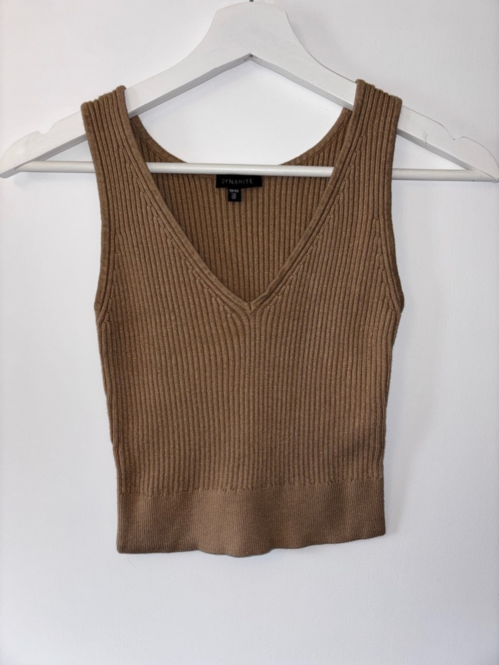 Dynamite Ribbed V-Neck Tank Top in Camel Brown